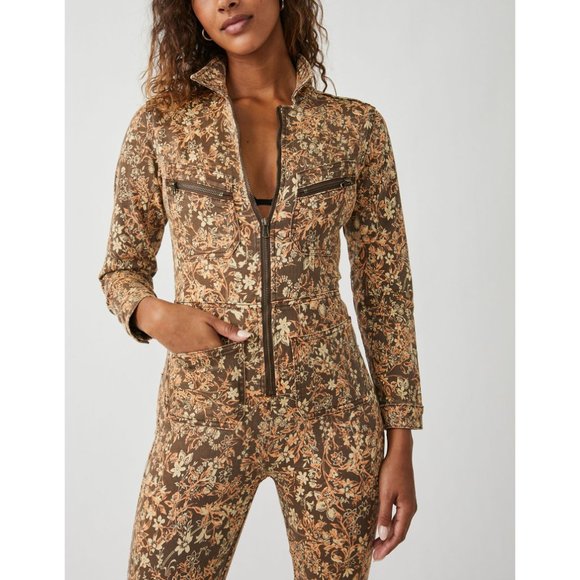 Free People Pants - 🎉LAST CHANCE🎉 FREE PEOPLE Lennox Printed Jumpsuit / Cappuccino Combo